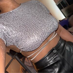 motel rocks silver sequin crop top